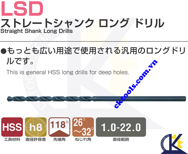 Mũi khoan Nachi LSD 22.0, Mũi khoan Nachi List 550P 22.0, Mũi khoan L550 F22.0, Mũi khoan thép gió Nachi D22.0