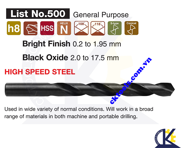 Mũi khoan Nachi SD 17.50 Mũi khoan Nachi List 500 17.50, Mũi khoan L500 F17.50 Mũi khoan thép gió Nachi D17.50
